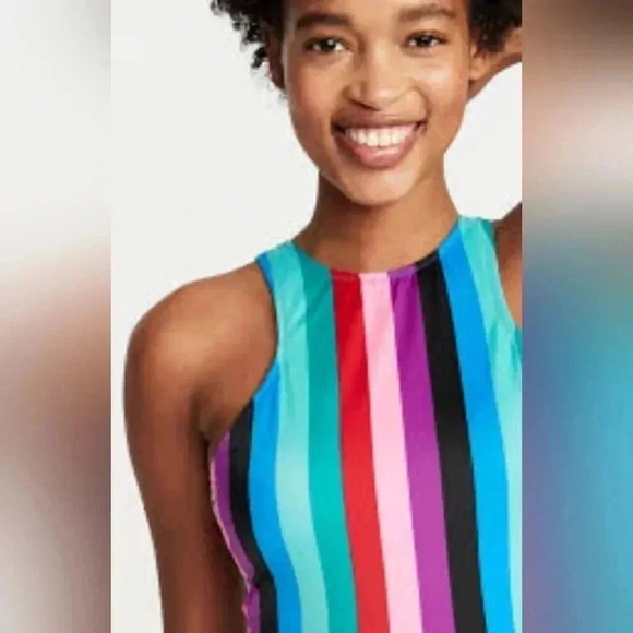 Old Navy Women’s NWT Size L Multi Stripe One Piece‎ Tie Back Soft Cup Swimsuit - Picture 2 of 8